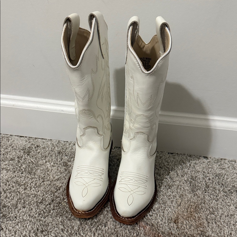 Old West Kids White and Brown Boots